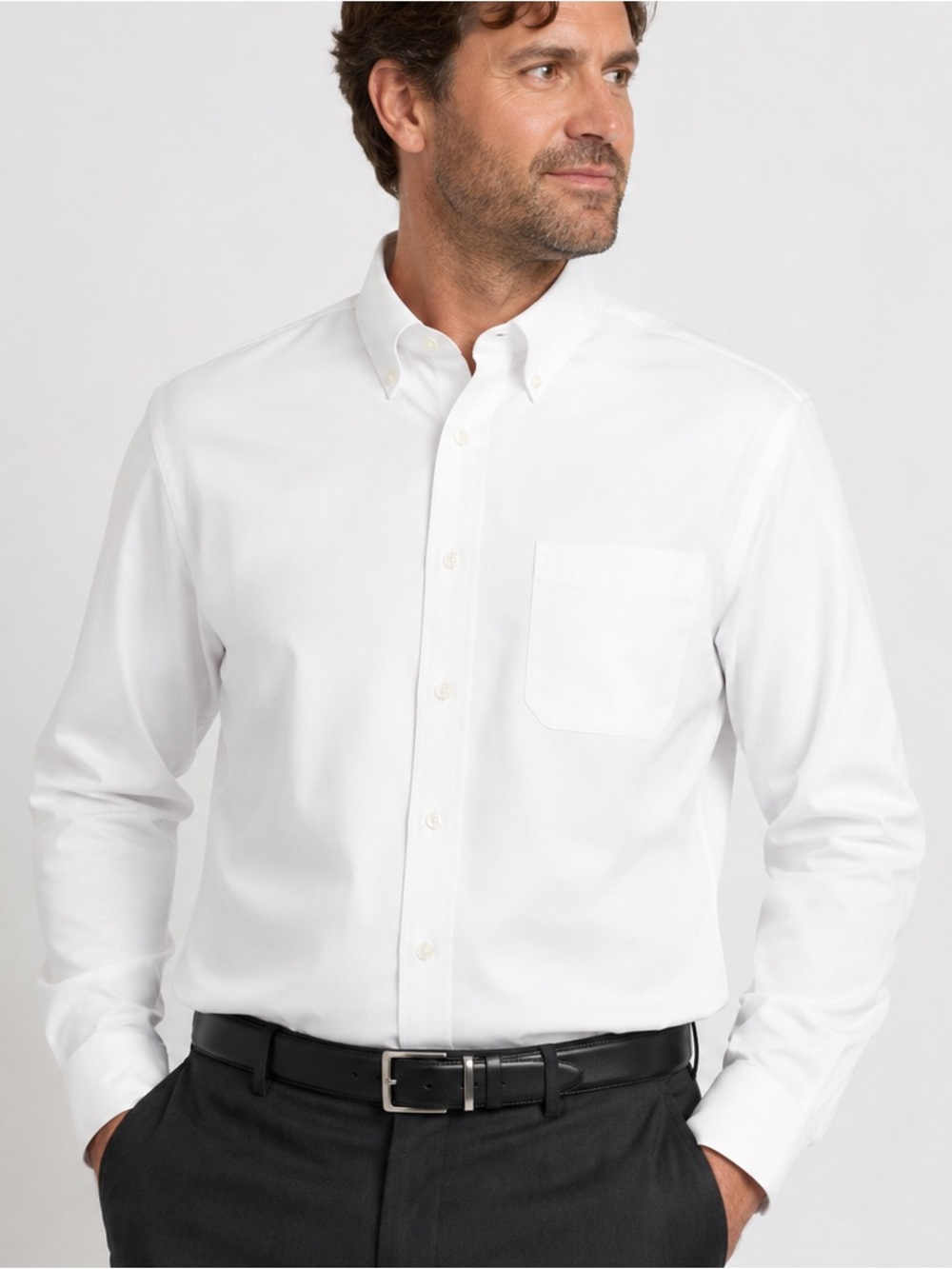 Batton 'Arthur' Stretch Cotton Button Down Dress Shirt White Men’s Size Large